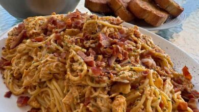 easy Crockpot Parmesan Garlic Chicken Spaghetti