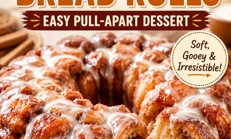Gooey monkey bread cinnamon rolls topped with sweet icing and cinnamon sugar glaze
