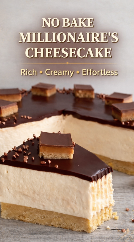 No Bake Millionaire’s Cheesecake – Easy Luxury Dessert with Caramel & Chocolate Ganache