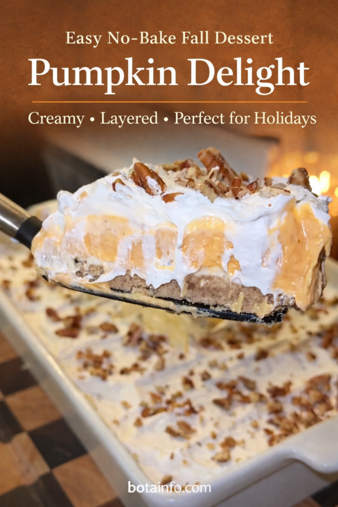 Pumpkin Delight Dessert Recipe – Easy No-Bake Layered Pumpkin Cheesecake with Pecan Crust