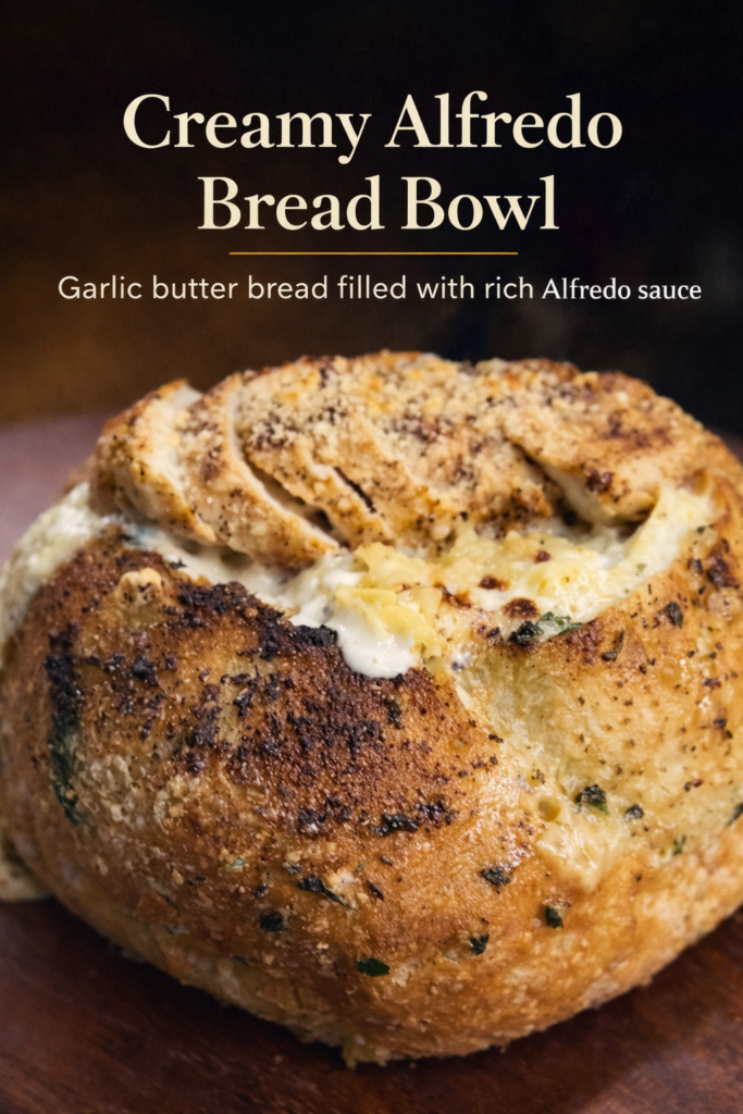 Creamy Alfredo Bread Bowl (Garlic Butter Baked Comfort Food)