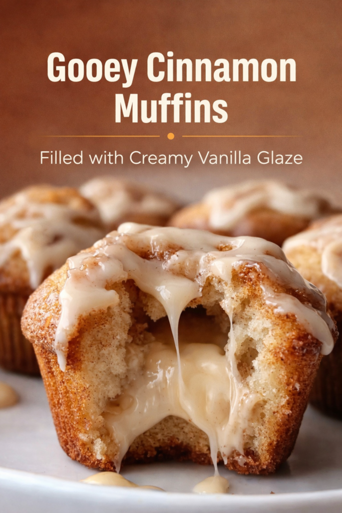 Gooey Cinnamon Muffins with Creamy Vanilla Glaze