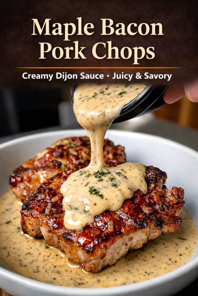 Maple Bacon Pork Chops with Creamy Dijon Sauce