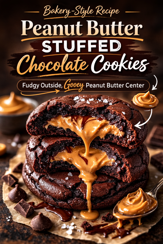 Peanut Butter Stuffed Chocolate Cookies – Gooey Center Fudgy Cookie Recipe
