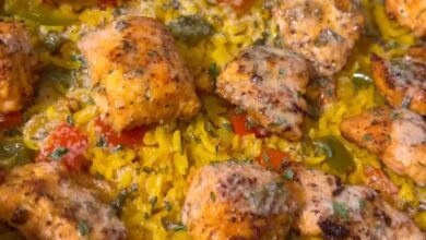 Yellow Rice with Salmon Bites