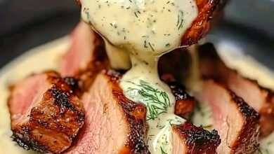Grilled tenderloin with creamy dill sauce