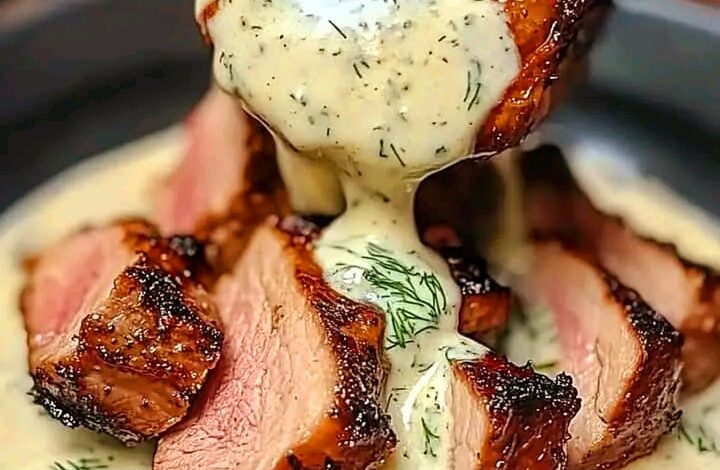 Grilled tenderloin with creamy dill sauce
