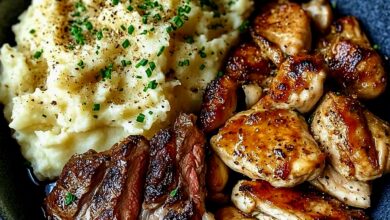 Slow Cooker Garlic Butter Chicken & Ribeye with Parmesan Mashed Potatoes