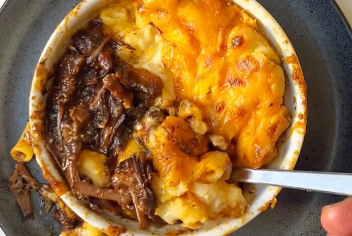 Braised Oxtail with Golden Mac & Cheese Crust