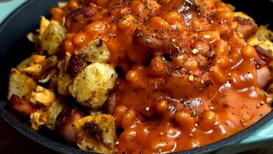 Cheesy BBQ Beans Loaded Breakfast Potatoes