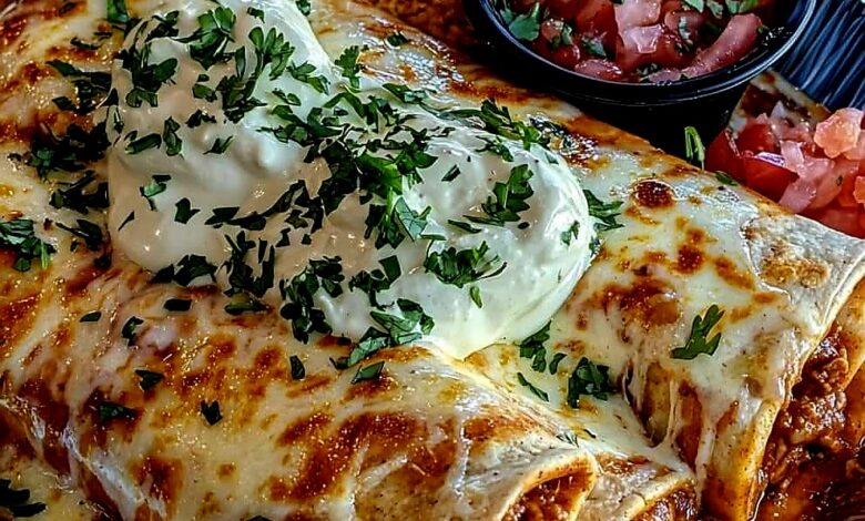 Cheesy chicken enchiladas with creamy sauce