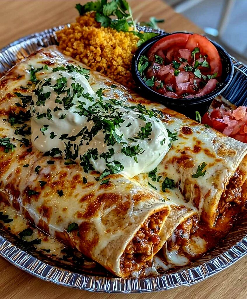 Cheesy chicken enchiladas with creamy sauce