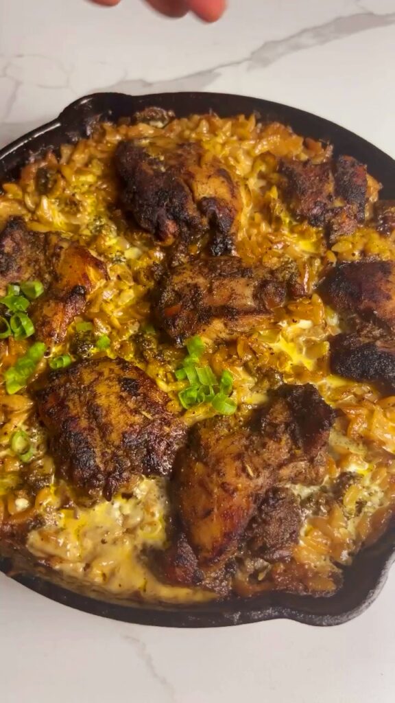 Jerk Chicken & Broccoli Orzo Skillet