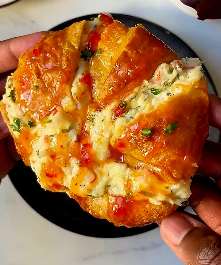 Golden Cheesy Crab Rangoon Croissants