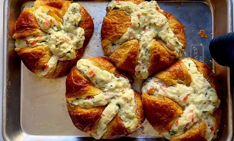 Golden Cheesy Crab Rangoon Croissants