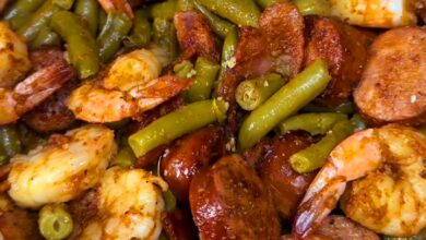 Green Beans with Bacon, Andouille Sausage, and Shrimp