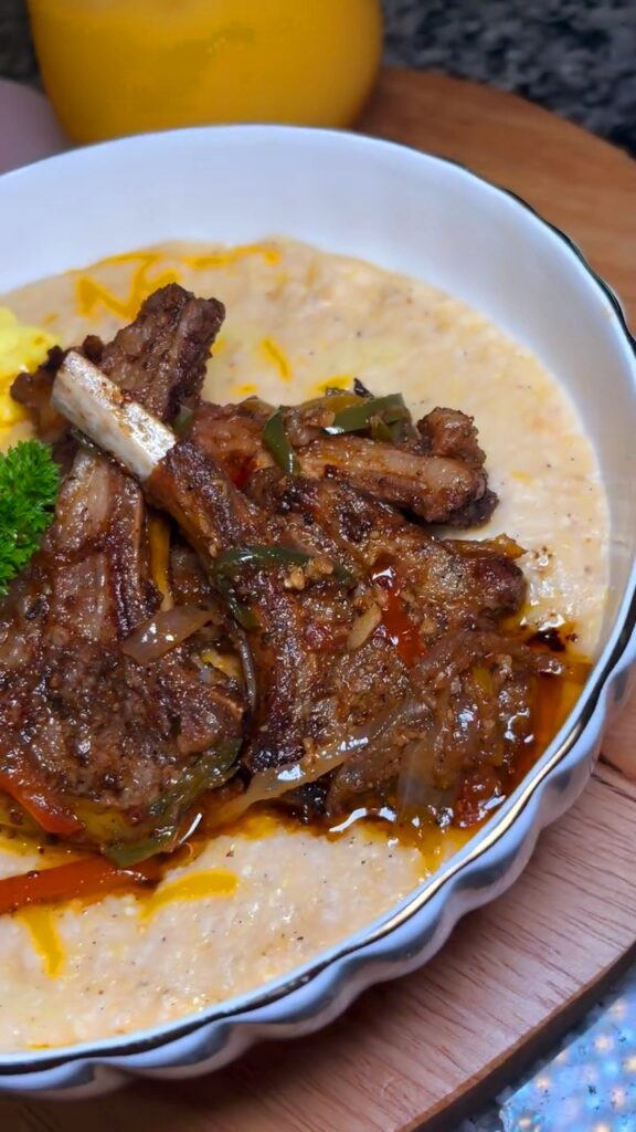 Creamy Grits with Lamb Chops