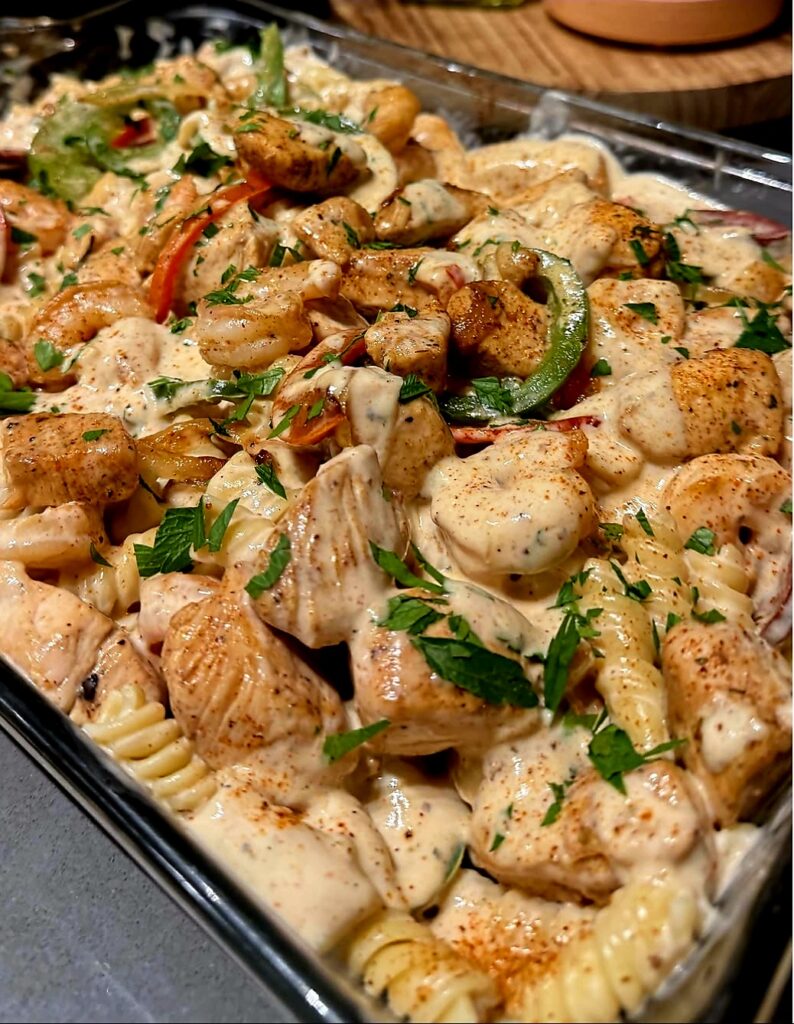 Ultimate Rasta Pasta with Smoked Sausage, Chicken & Blackened Shrimp