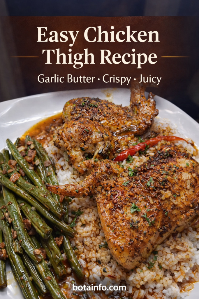 Easy Chicken Thigh Recipe with Garlic Butter, Rice & Green Beans