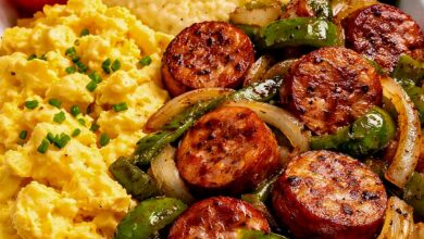 Southern Breakfast Platter With Sausage, Eggs, and Grits