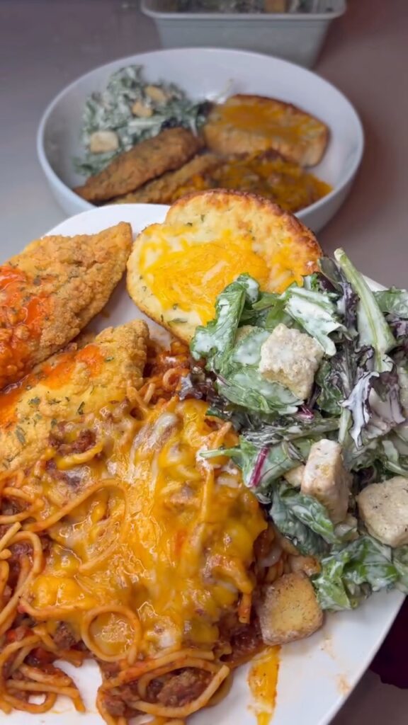 Spaghetti with Fried Catfish