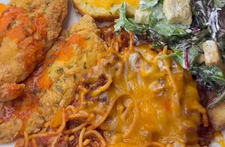 Spaghetti with Fried Catfish