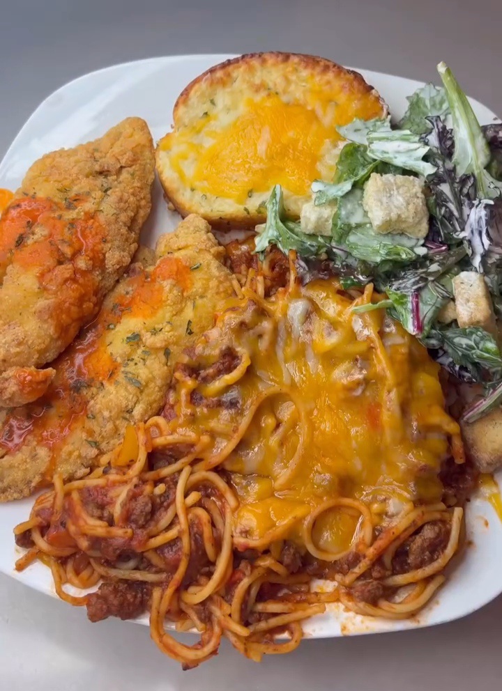Spaghetti with Fried Catfish