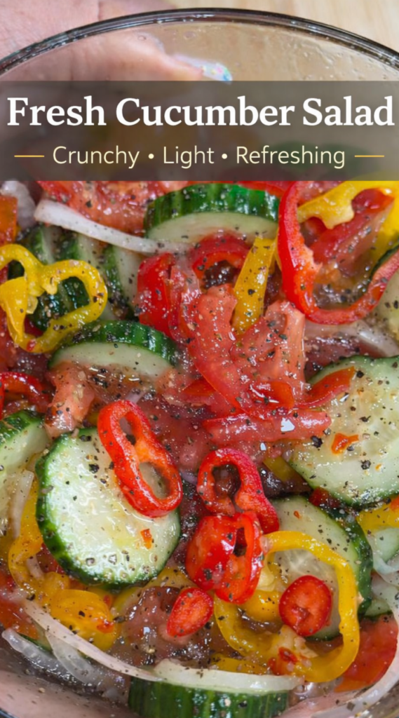 Fresh Cucumber Tomato Salad with Peppers & Simple Dressing