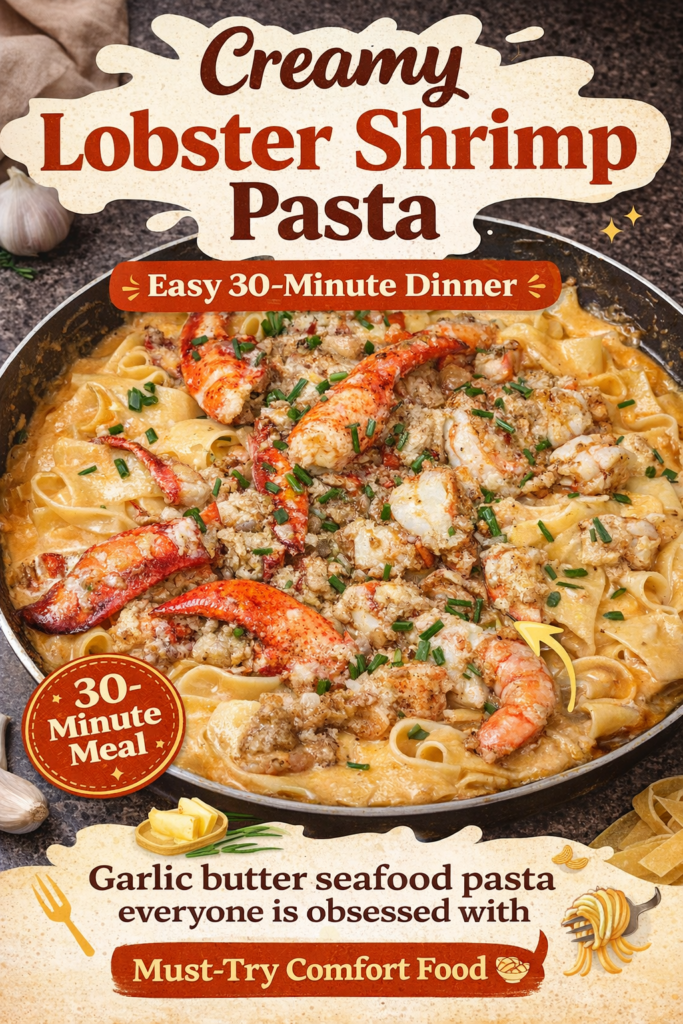 Creamy Lobster Shrimp Pasta Recipe – Easy Garlic Butter Seafood Alfredo