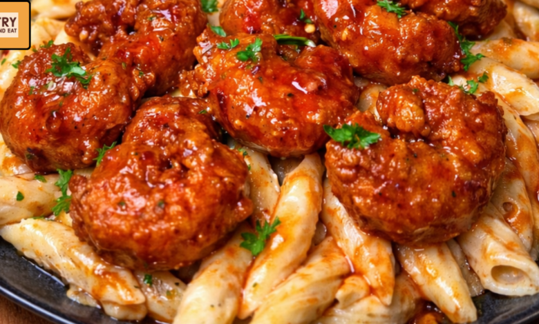 Fried Hot Honey Garlic Shrimp Alfredo – Creamy Southern Pasta with a Crispy Kick