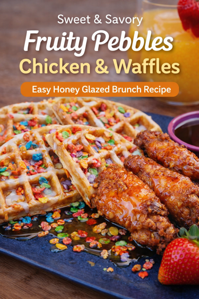 Fruity Pebbles Waffles with Honey Glazed Chicken – Sweet & Savory Brunch Idea