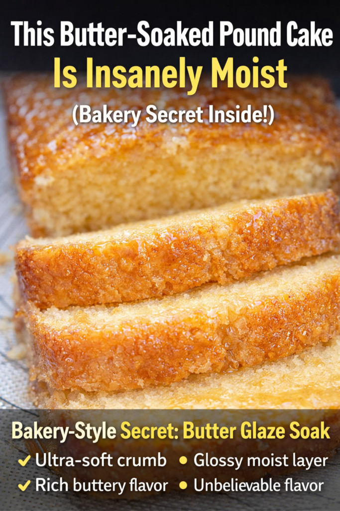 Buttery pound loaf cake with rich texture and syrup glaze