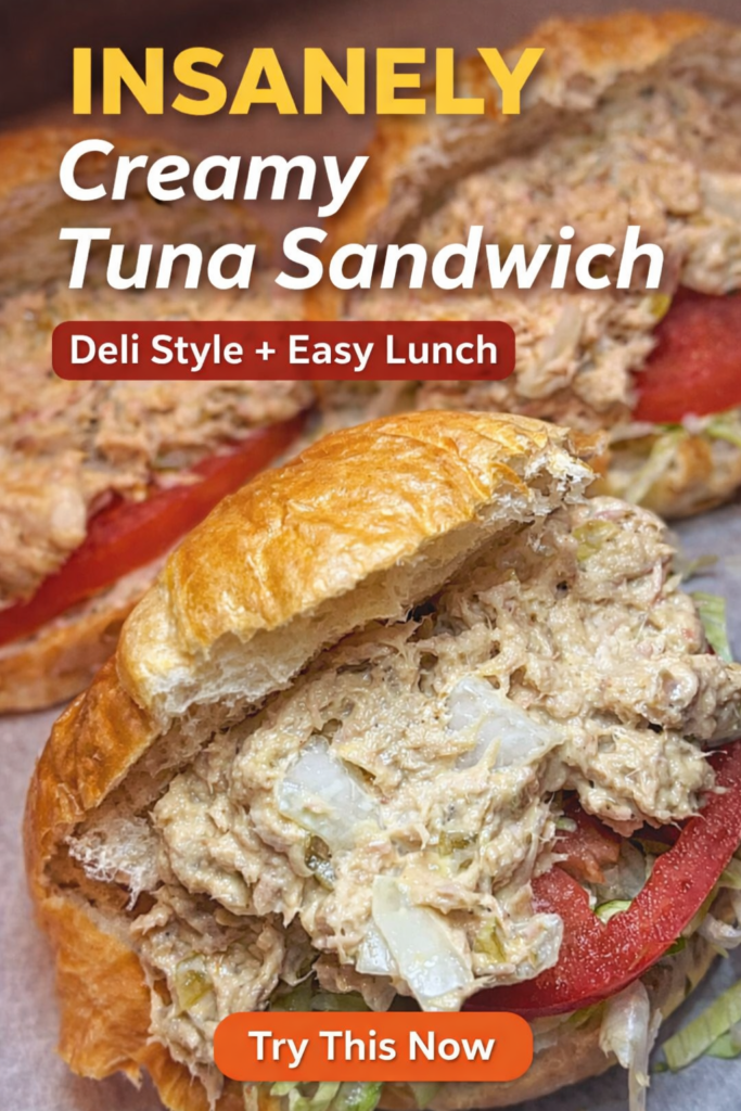 deli style tuna egg sandwich thick filling croissant bun
