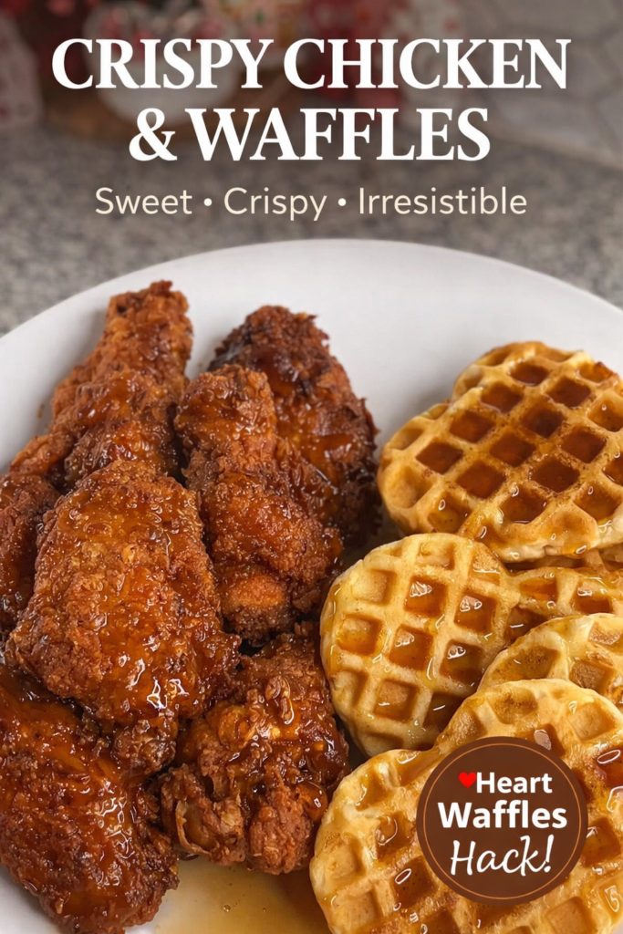 Crispy fried chicken wings served with heart-shaped waffles and syrup