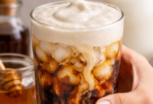 Homemade honey vanilla sweet cream cold brew iced coffee