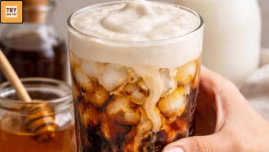 Homemade honey vanilla sweet cream cold brew iced coffee