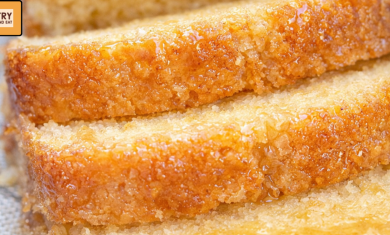 Moist butter loaf cake with glossy golden crust and soft slices