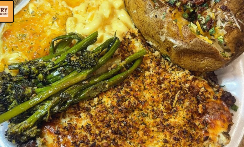 steakhouse style parmesan crusted steak dinner plate